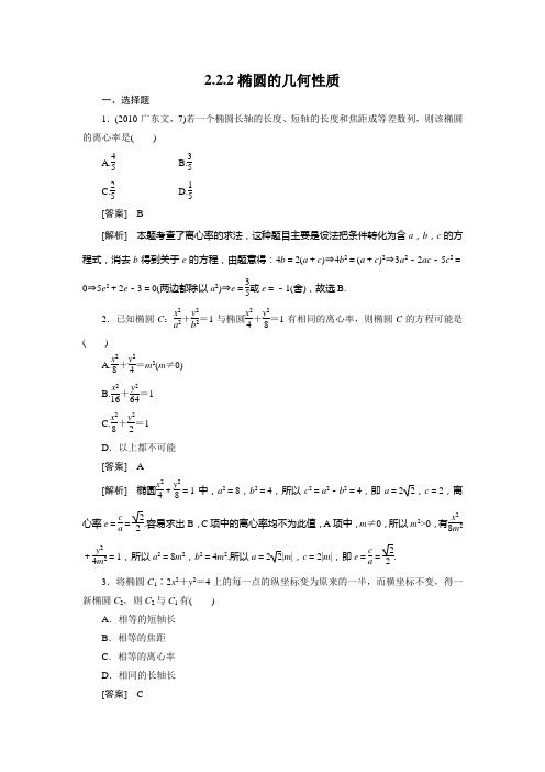 高二数学(人教B版)选修2-1全册同步练习：2-2-2椭圆的几何性质