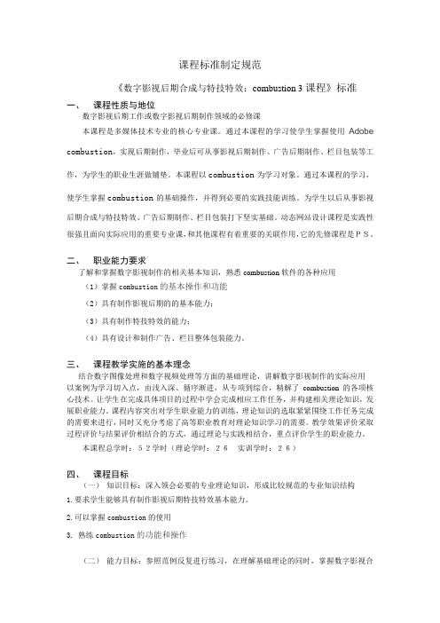 数字影视后期合成与特技特效：combustion 3   课程标准制定规范