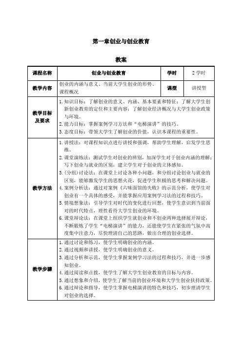 教案第一章 创业与创业教育