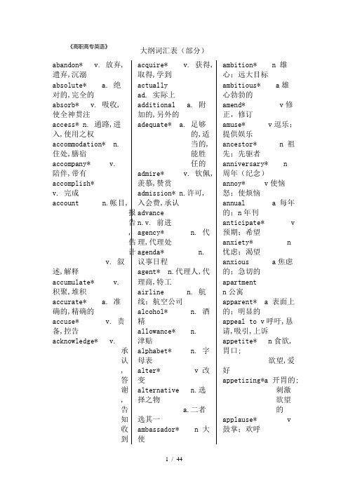 高职高专教育英语课程基本要求大纲核心词汇表全