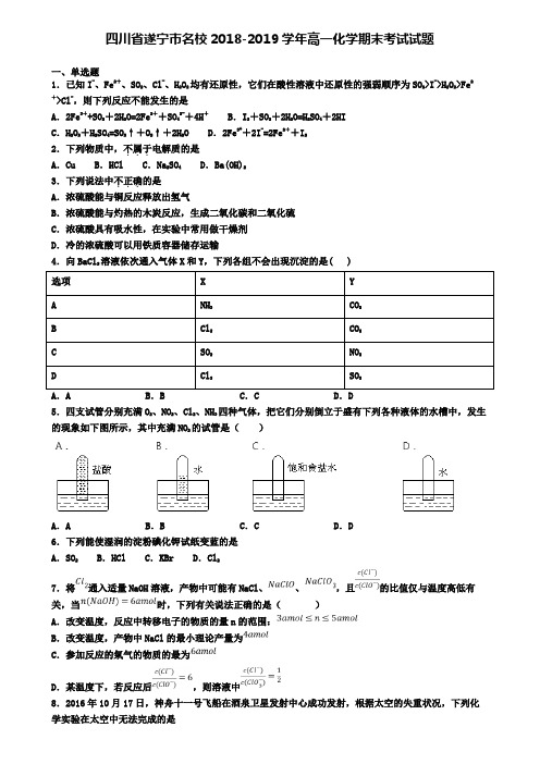 四川省遂宁市名校2018-2019学年高一化学期末考试试题
