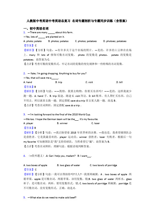 人教版中考英语中考英语总复习 名词专题剖析与专题同步训练(含答案)