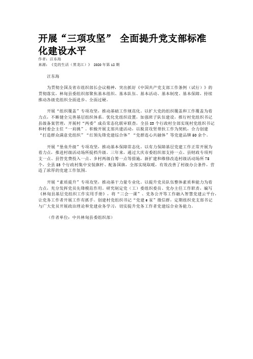 开展“三项攻坚” 全面提升党支部标准化建设水平