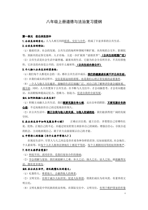 湘教版八年级上册道德与法治复习提纲