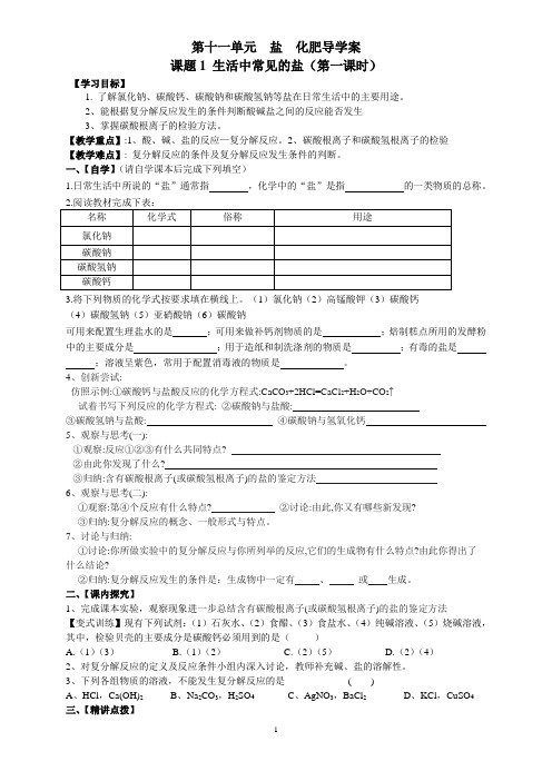 九年级化学第十一单元导学案
