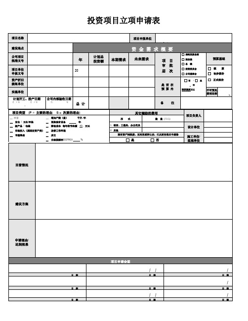 投资项目立项申请表 模板