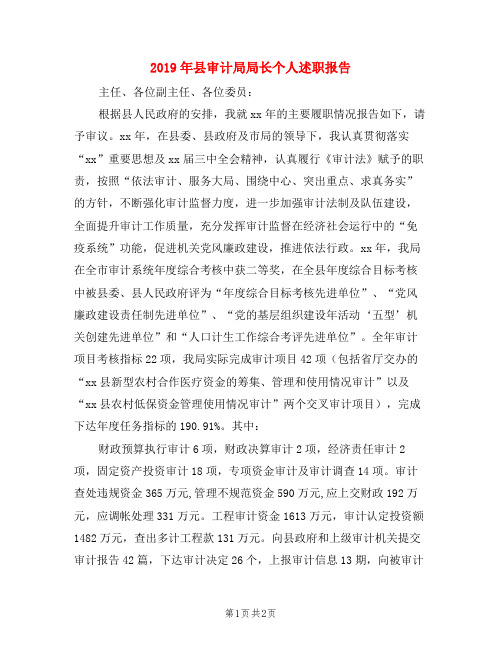 2019年县审计局局长个人述职报告