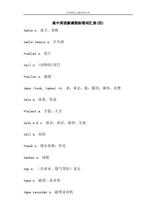 高中英语新课程标准词汇表(四)