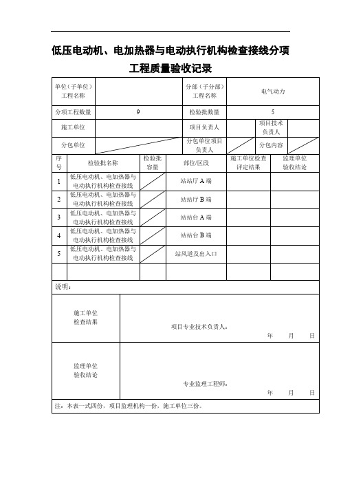 低压电动机、电加热器与电动执行机构检查接线分项工程质量验收记录