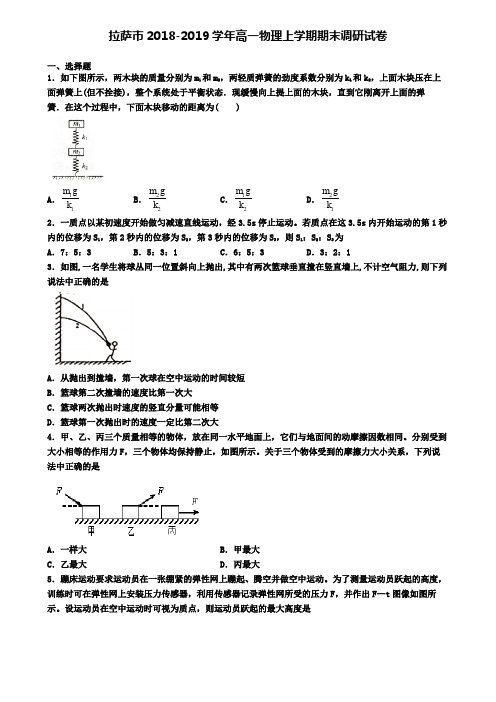 拉萨市2018-2019学年高一物理上学期期末调研试卷