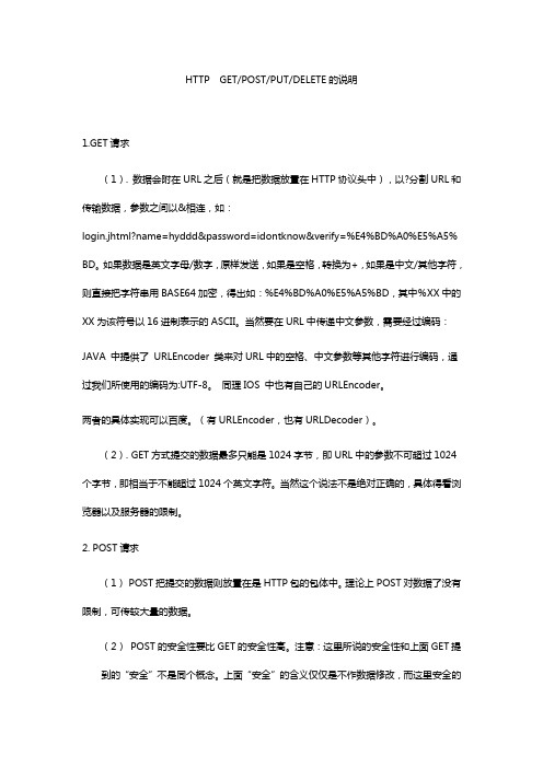HTTP GET POST  PUT DELETE 说明