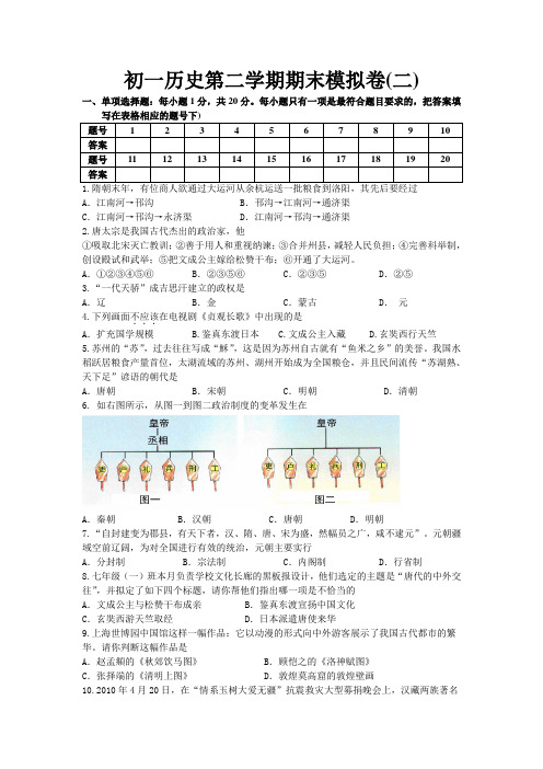 人教版七年级历史下册期末测试卷
