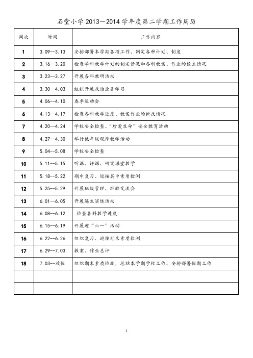 学年度第二学期工作周历 2015