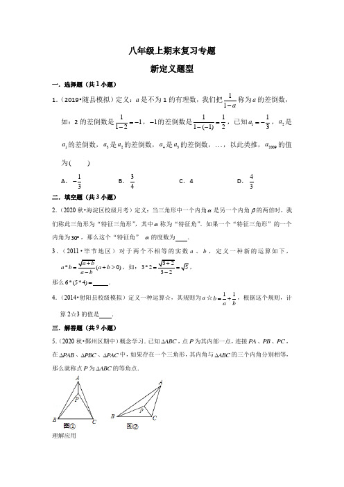 2021最新八年级上学期末数学复习专题新定义题型训练精心选题含答案解析