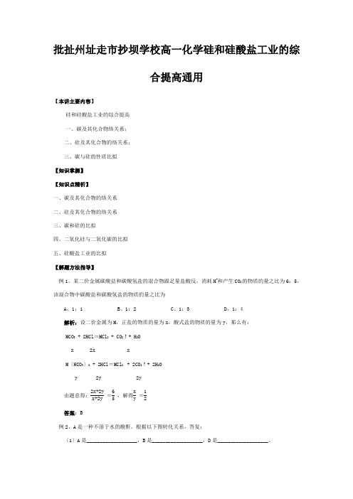 抄坝学校高一化学硅和硅酸盐工业的综合提高