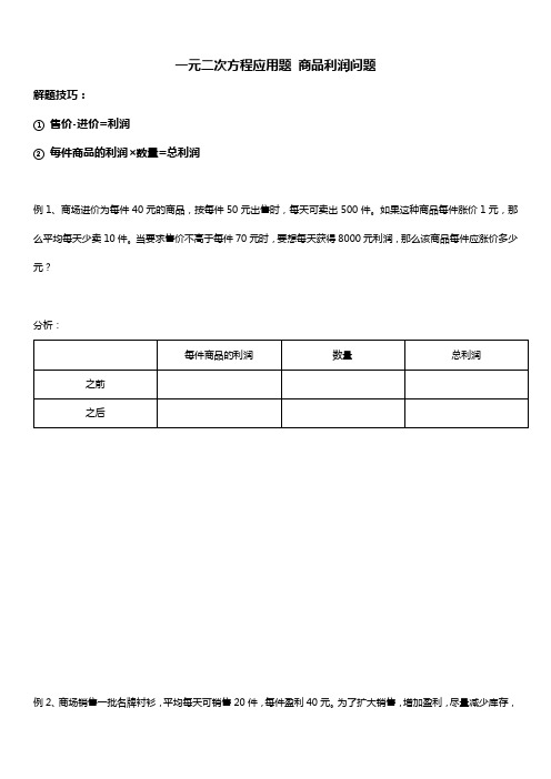人教版初三数学上册 一元二次方程应用题 商品利润问题 讲义