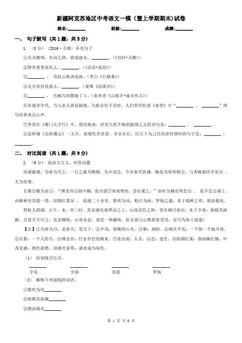 新疆阿克苏地区中考语文一模(暨上学期期末)试卷
