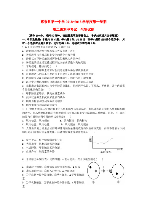 最新-广东省惠来县2018学年高二生物上学期期中考试试
