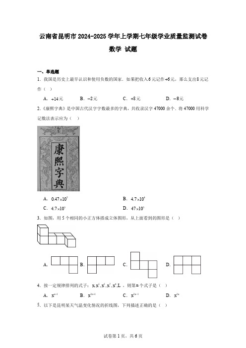 云南省昆明市2024-2025学年上学期七年级学业质量监测试卷数学试题