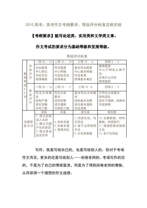 高考作文评分标准及等级