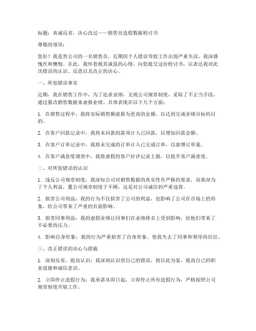 销售员造假数据检讨书