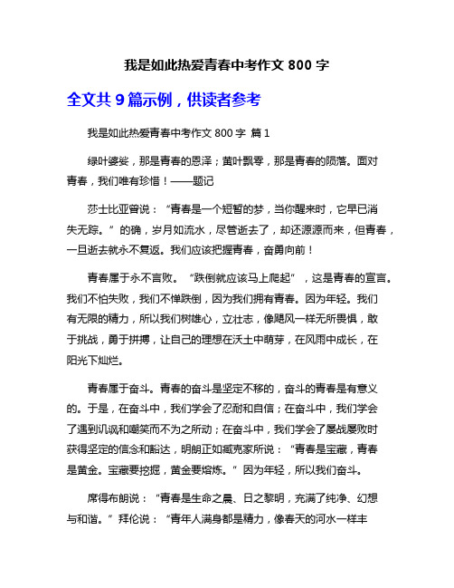 我是如此热爱青春中考作文800字