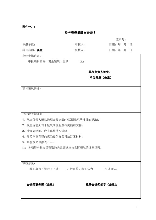 行政事业单位资产清查依据及底稿附件1-1(资产清查清查损溢现场审查表)