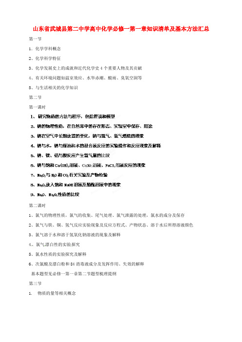 武城县第二中学高中化学 第一章知识清单及基本方法汇总