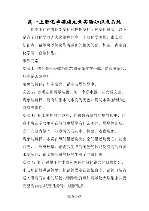 高一上册化学碳族元素实验知识点总结