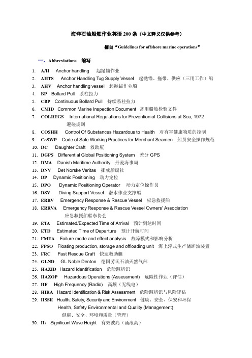 海洋石油船舶作业英语 200条