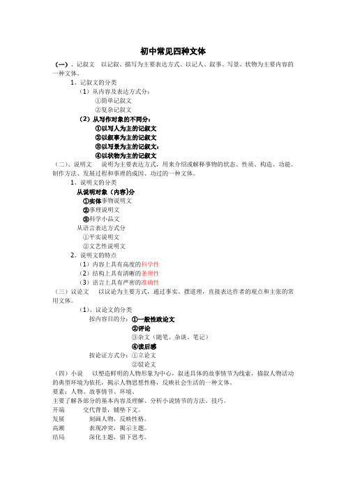 初中常见四种文体