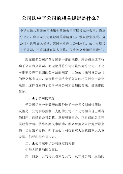 公司法中子公司的相关规定是什么？