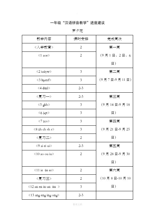 一年级汉语拼音教学进度建议