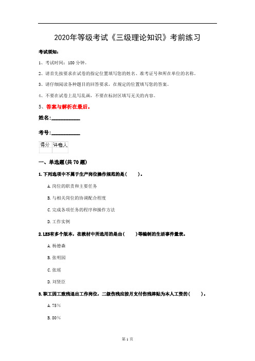 2020年等级考试《三级理论知识》考前练习(第53套)
