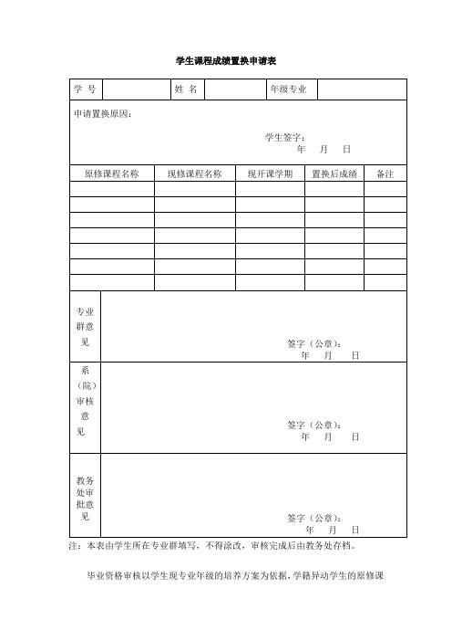 学生课程成绩置换申请表