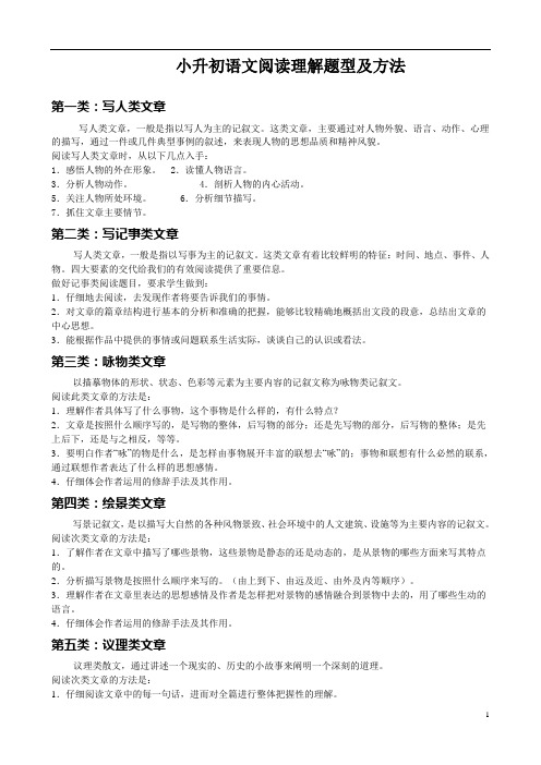 小升初语文阅读理解题型及方法
