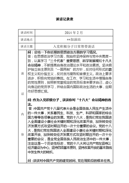 某某预备党员谈话记录表-日常1