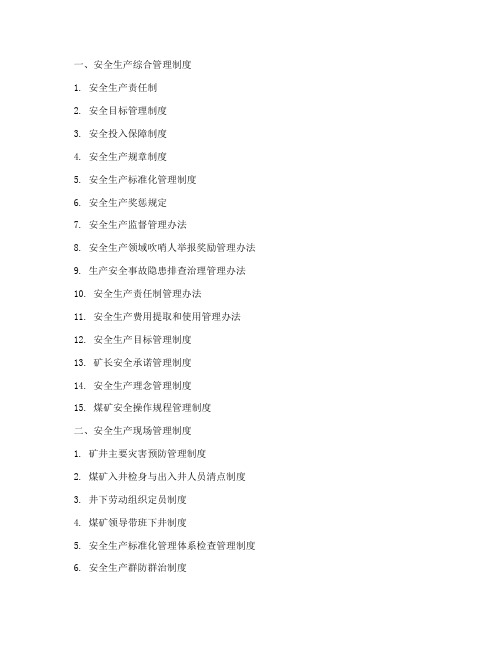 煤矿安全管理制度目录汇总