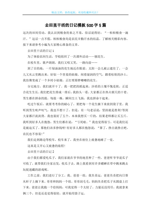 去田里干活的日记模板500字5篇