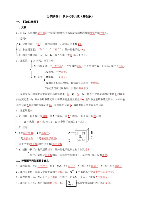 中考化学分类分类训练十 认识化学元素(解析版)