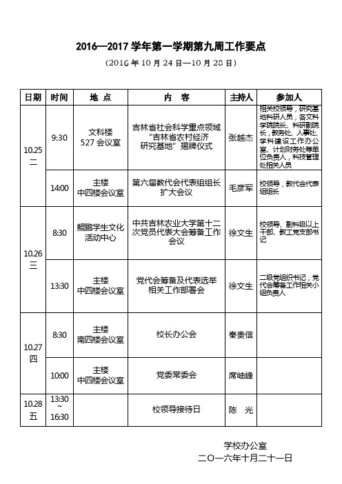2016—2017学年第一学期第九周工作要点