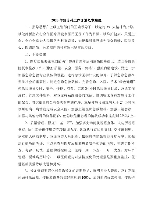 2020年急诊科工作计划范本精选