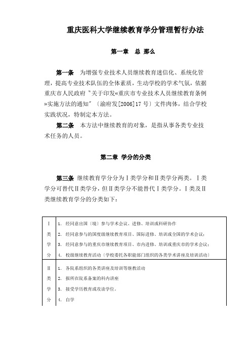 重庆医科大学继续教育学分管理暂行办法
