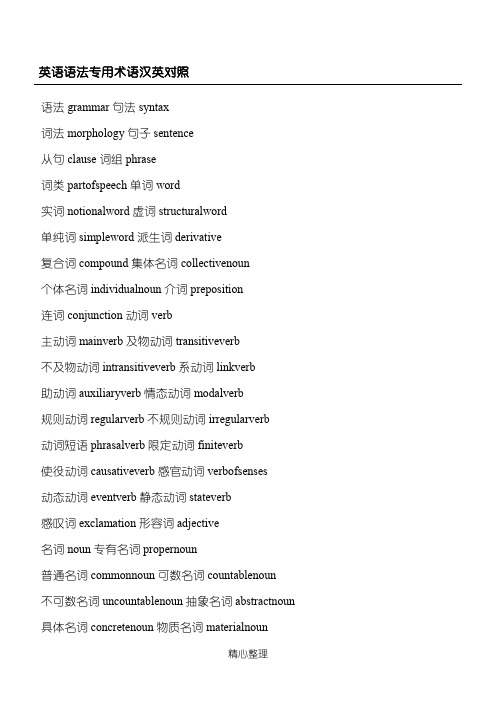 中小学教师资格考试常用英语语法专业术语英汉对照