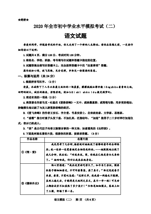 山东省聊城临清市2020届九年级中考二模语文试题