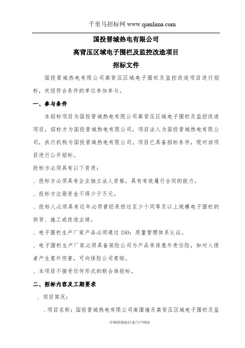 高背压区域电子围栏及监控改造项目招投标书范本