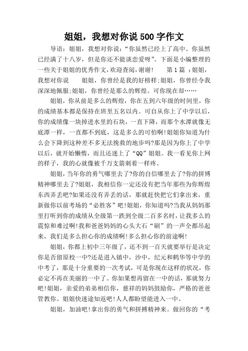姐姐,我想对你说500字作文