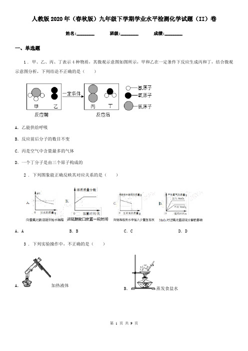 人教版2020年(春秋版)九年级下学期学业水平检测化学试题(II)卷