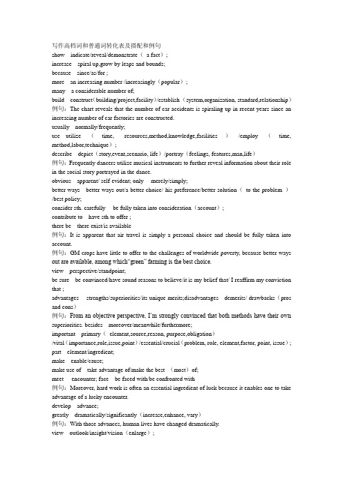 写作高档词和普通词转化表及搭配和例句