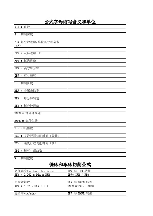 铣床和车床切削公式